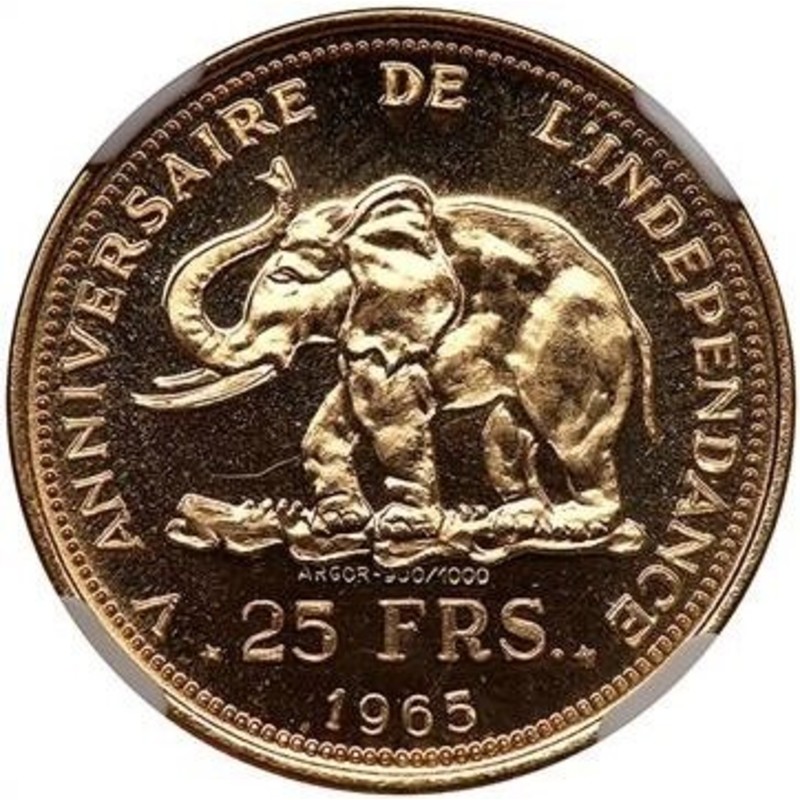 Золотая монета Конго «Слон» 1965 г.в., 7.3 г чистого золота (проба 0.900)