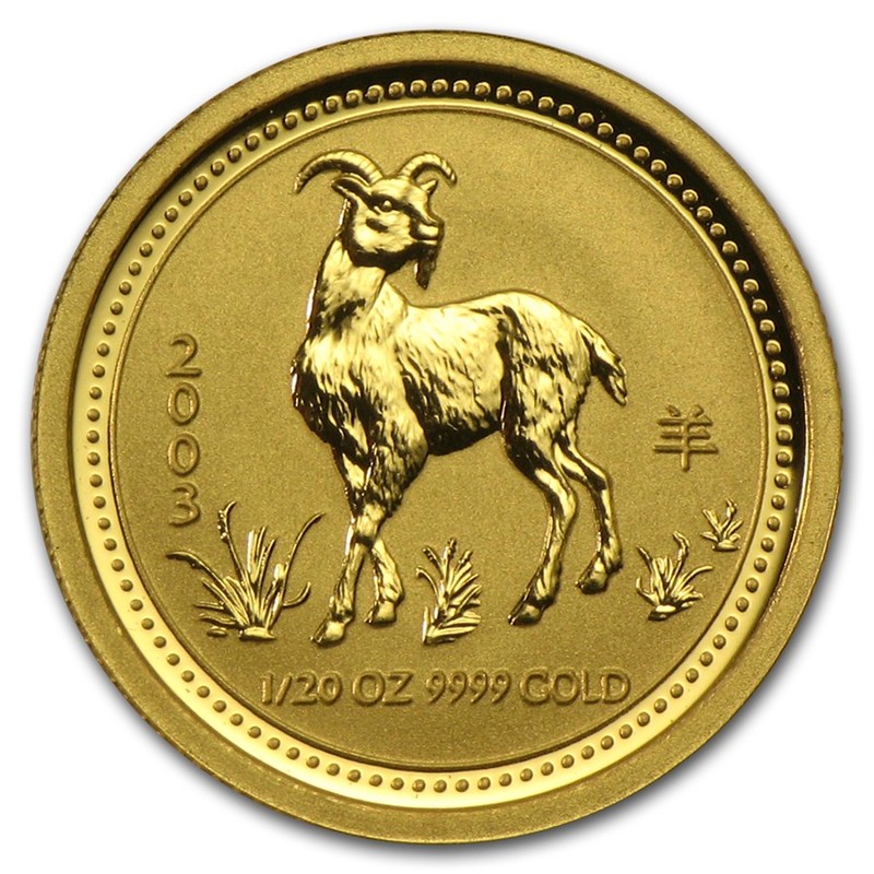 Золотая монета Австралии «Год козы» 2003 г.в., 1.55 г чистого золота (проба 0.9999)