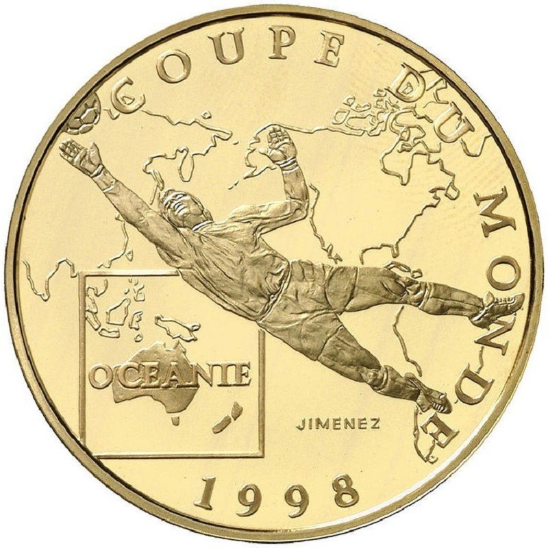 Золотая монета Франции «Чемпионат мира по футболу - 1998. Океания» 1997 г.в., 15.64 г чистого золота (проба 0,920)